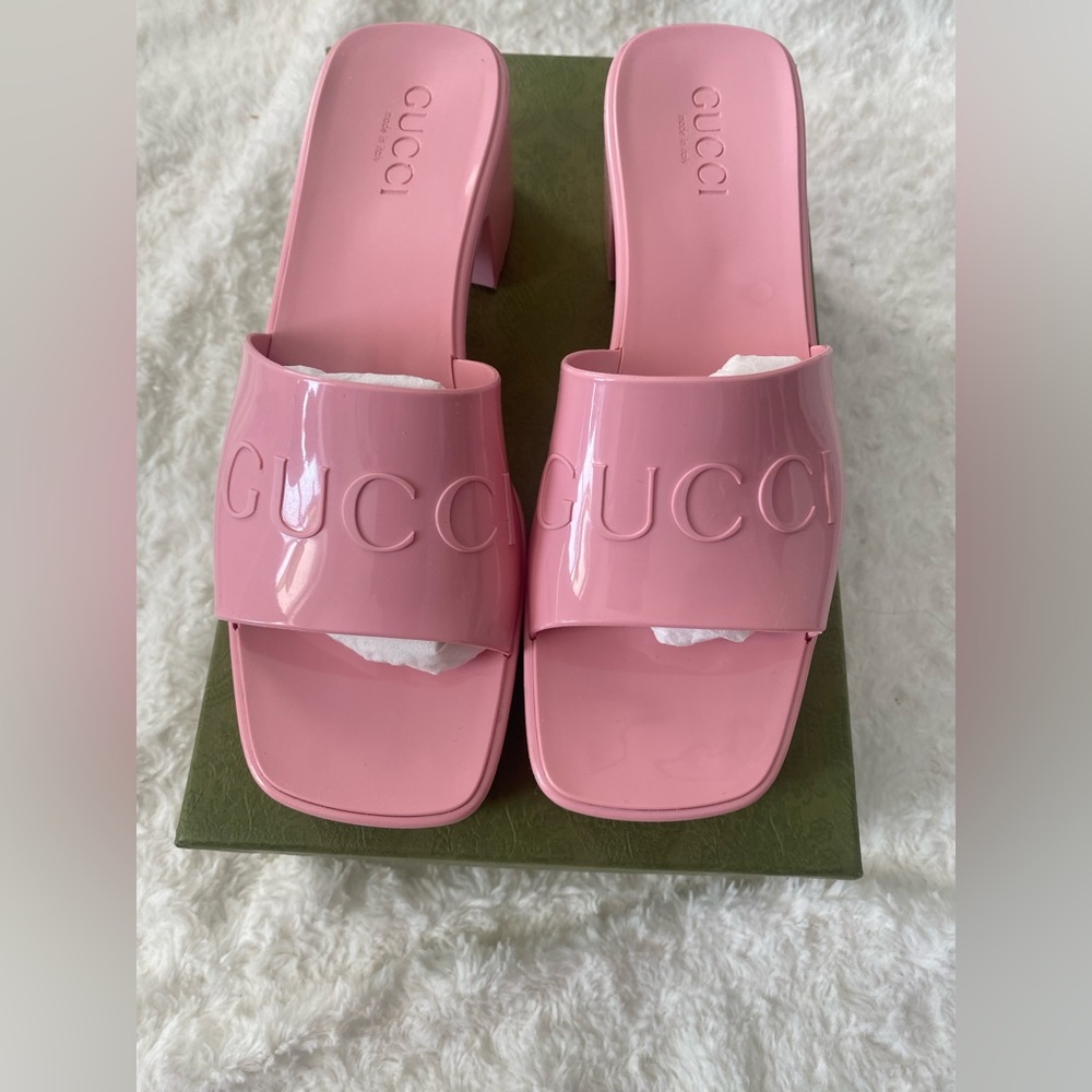 Gucci Block Heel Platform Rubber Sandals